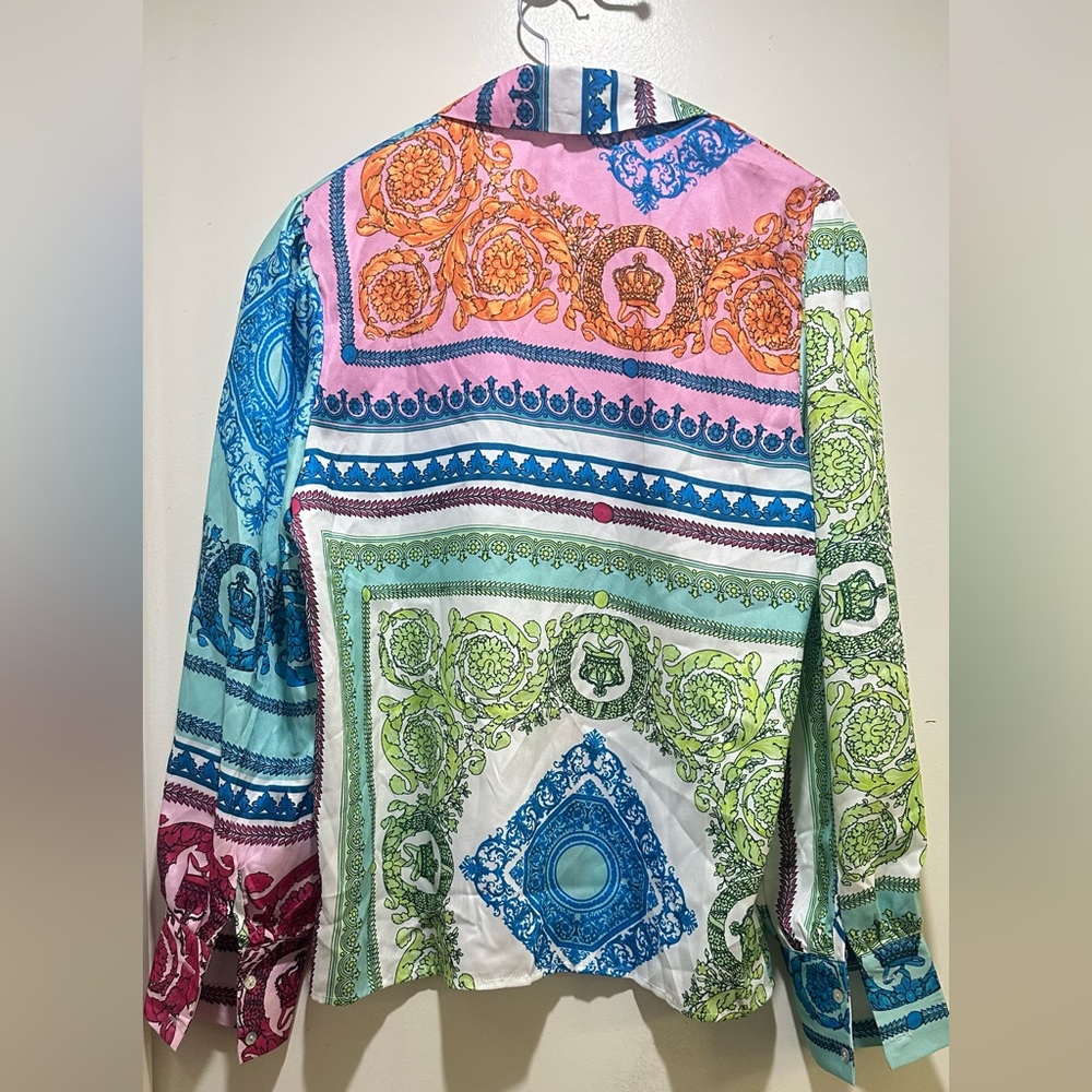 Silky Satin Multi-Colored Button Down Size Medium - image 8